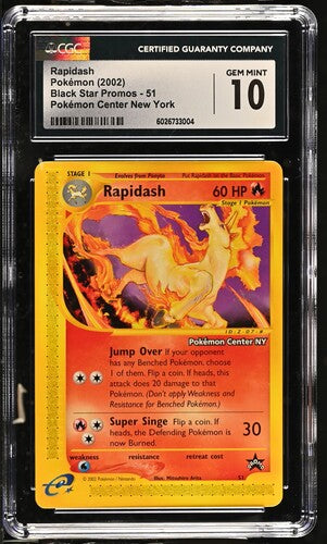 Pokemon - Black Star Promo Pokemon Center NY - Rapidash #51 - CGC Gem Mint 10 - 2002