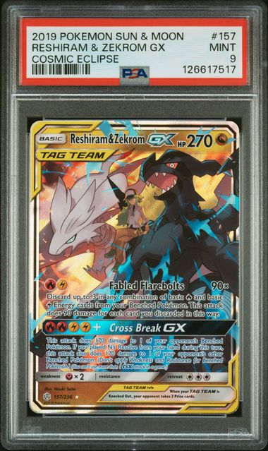 Pokemon - Cosmic Eclipse - Reshiram & Zekrom GX - PSA Mint 9 - 2019