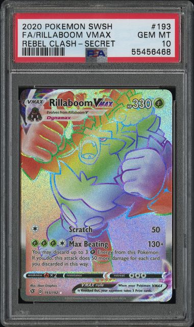 Pokemon - Rebel Clash - Rillaboom VMAX Secret #193 - 2020 - PSA 10