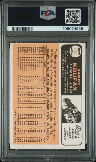 Topps - Sandy Koufax #100 - 1966 - PSA 4
