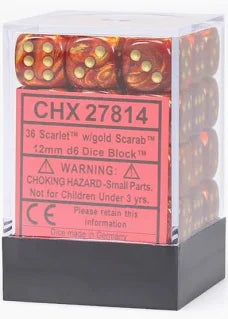 Chessex - 12mm d6 Dice Block - Scarlet/gold