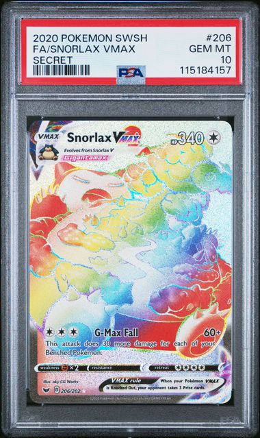 Pokemon - Sword and Shield Base - Snorlax VMax Secret #206 - 2020 - PSA 10