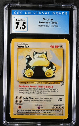 Pokemon - Base Set 2 - Snorlax #030 - CGC 7.5