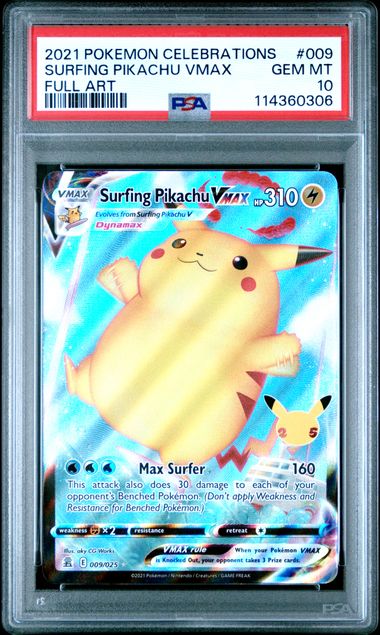 Pokemon - Celebrations  - Surfing Pikachu Vmax FA #009 - PSA Gem Mint 10 - 2021