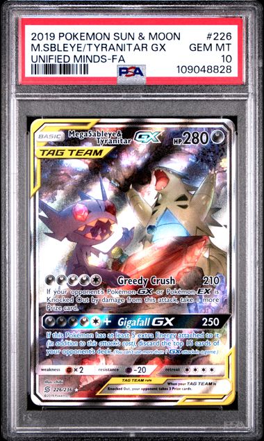 Pokemon - Unified Minds - Mega Sableye and Tyranitar GX FA #266 - 2019 - PSA 10