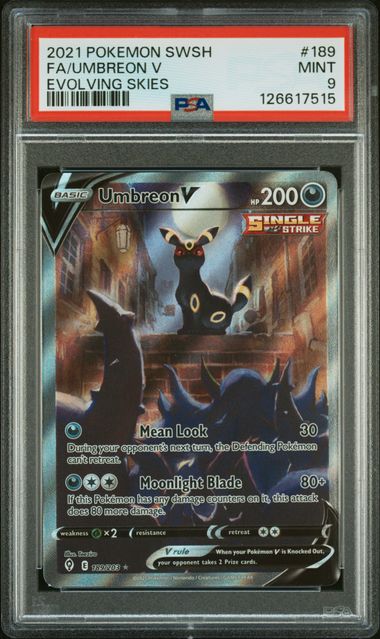 Pokemon - Evolving Skies - Umbreon V FA #189 - PSA Mint 9 - 2021