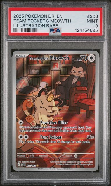 Pokemon - Destined Rivals - Team Rocket's Meowth IR #203 - 2025 - PSA 9