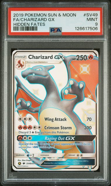 Pokemon - Hidden Fates - Charizard GX FA #SV49 - PSA Mint 9 - 2019