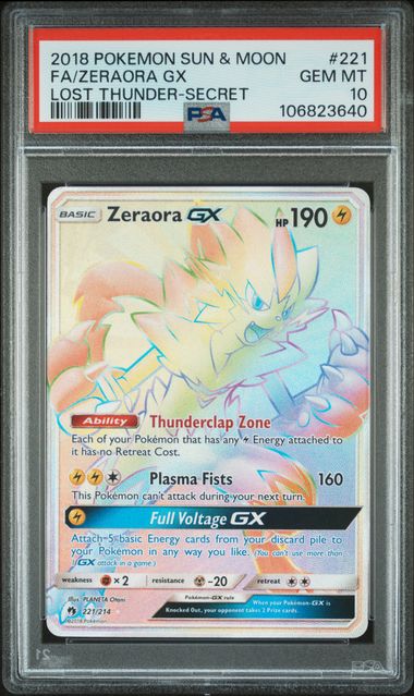Pokemon - Lost Thunder - Zeraora GX Secret #221 - PSA Gem Mint 10 - 2018