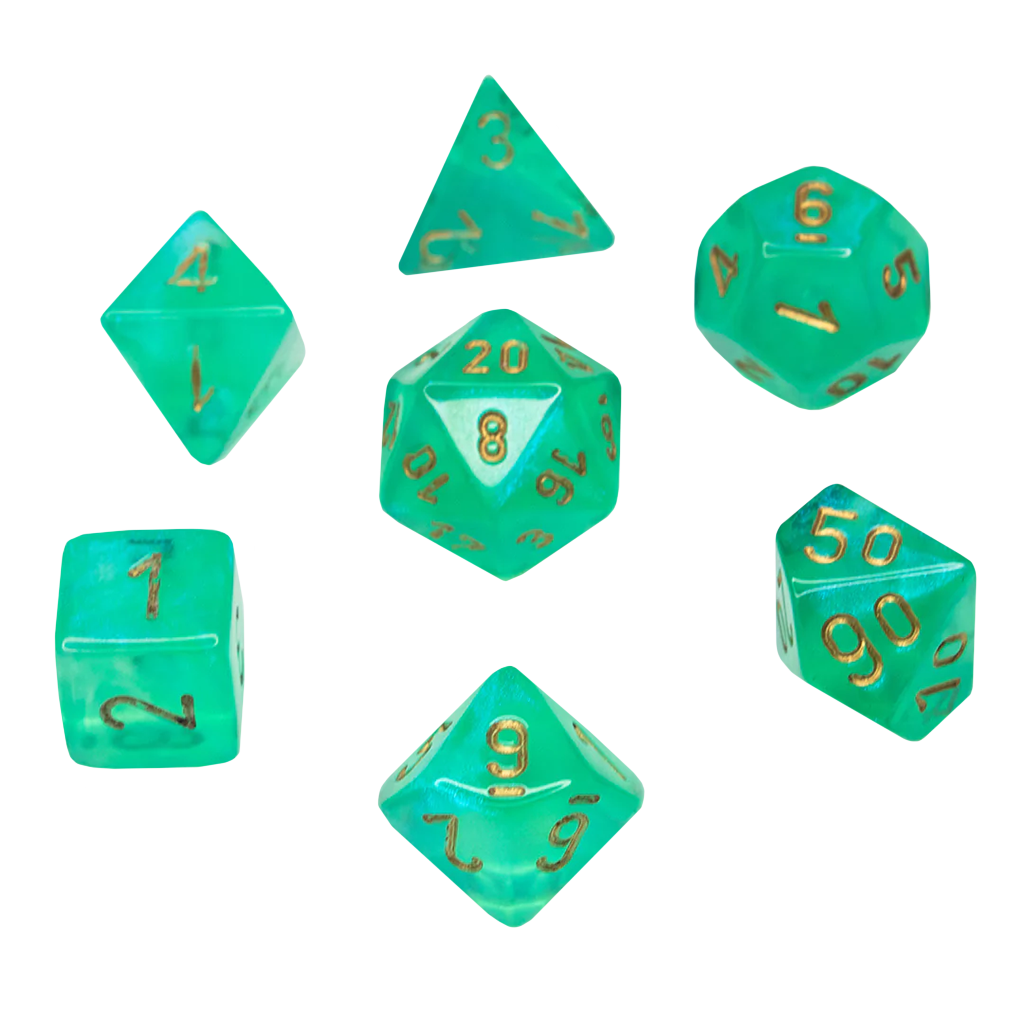 Chessex - Polyhedral 7-Die Set - Borealis Light Green/Gold – CARDPOPUSA