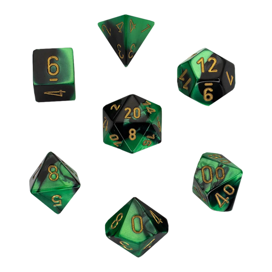 Chessex - Polyhedral 7-Die Set - Gemini Black-Green/Gold