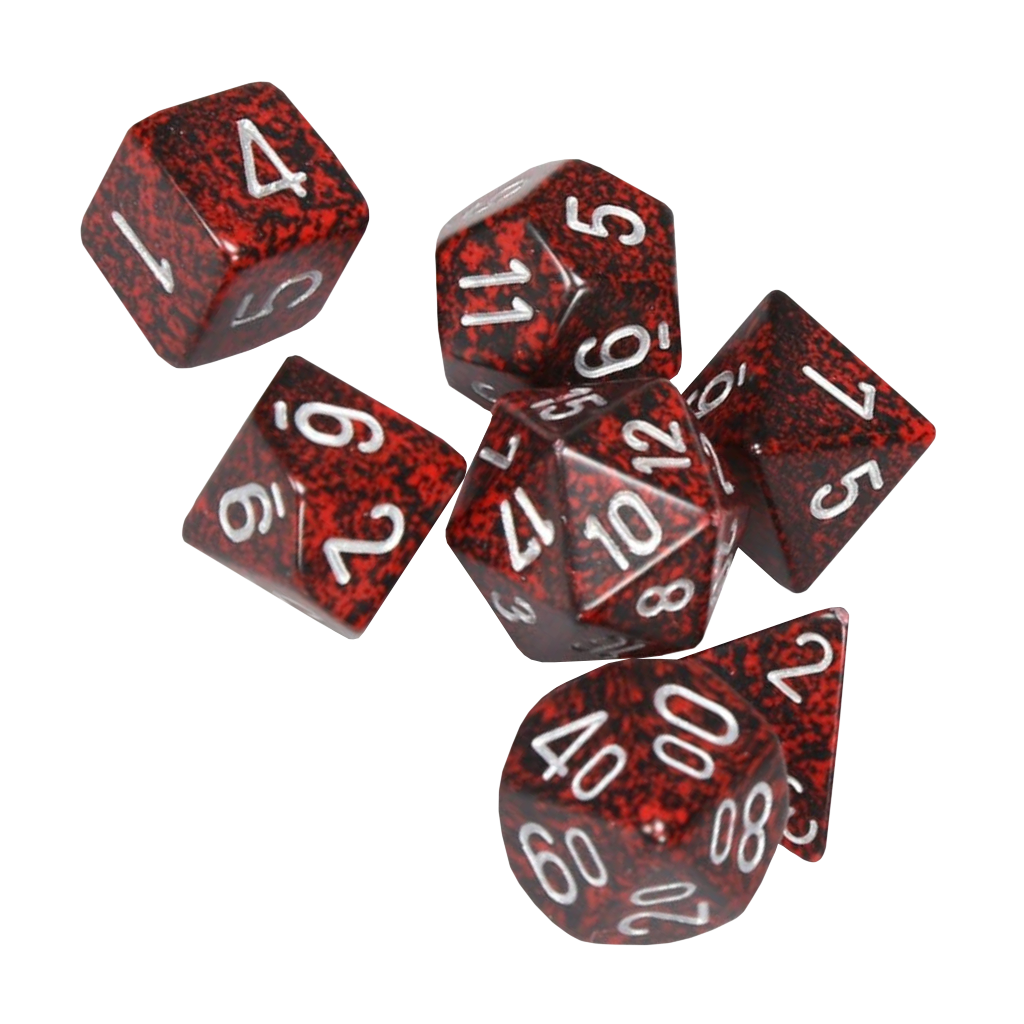 Chessex - Polyhedral 7-Die Set - Speckled Silver Volcano – CARDPOPUSA