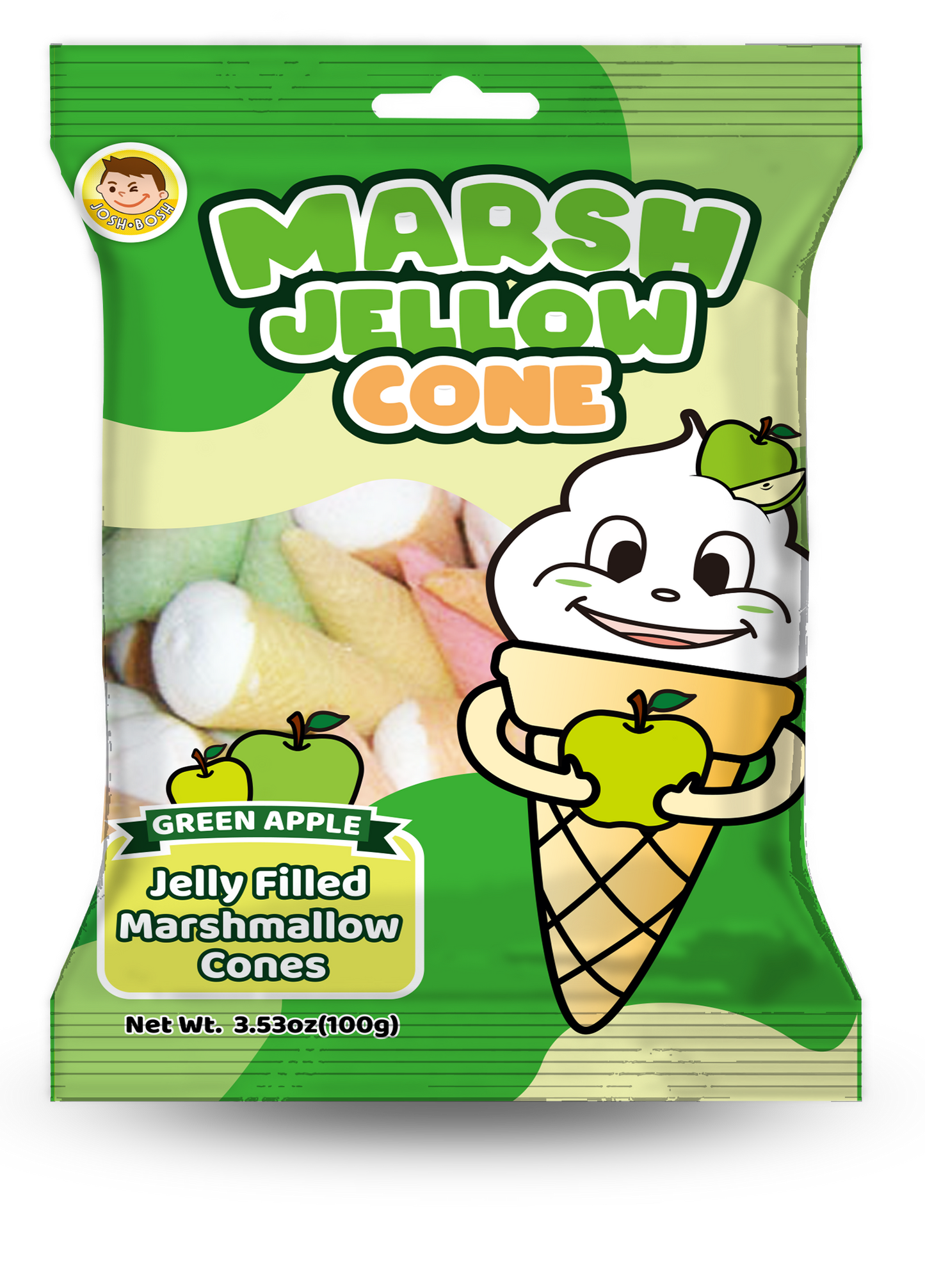 Josh Bosh - Marsh Jellow Cone - Jelly Filled Marshmallow Cones (Green Apple)