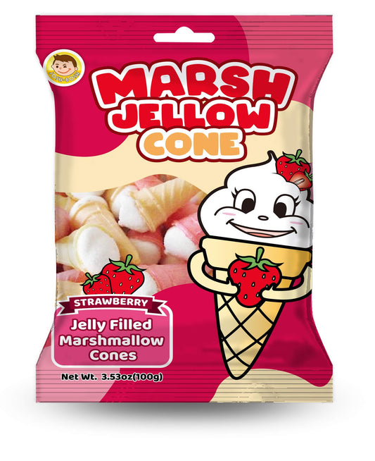 Josh Bosh - Marsh Jellow Cone - Jelly Filled Marshmallow Cones (Strawberry)