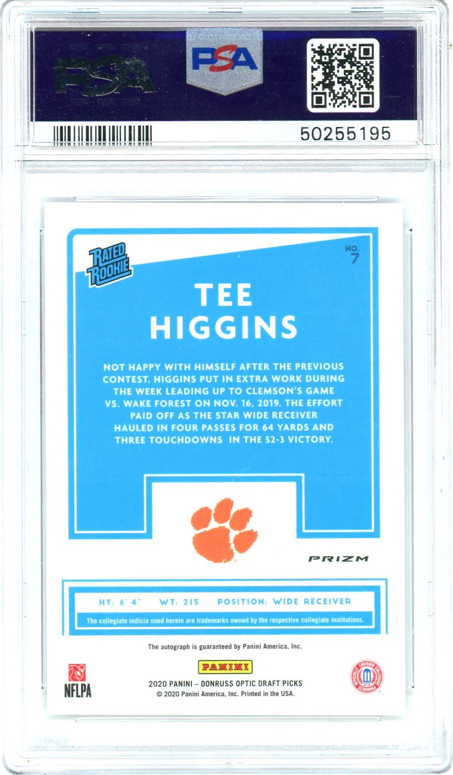 PSA 10 - 2020 Chronicles - Donruss Optic - Tee Higgins - Rated Rookie Autograph