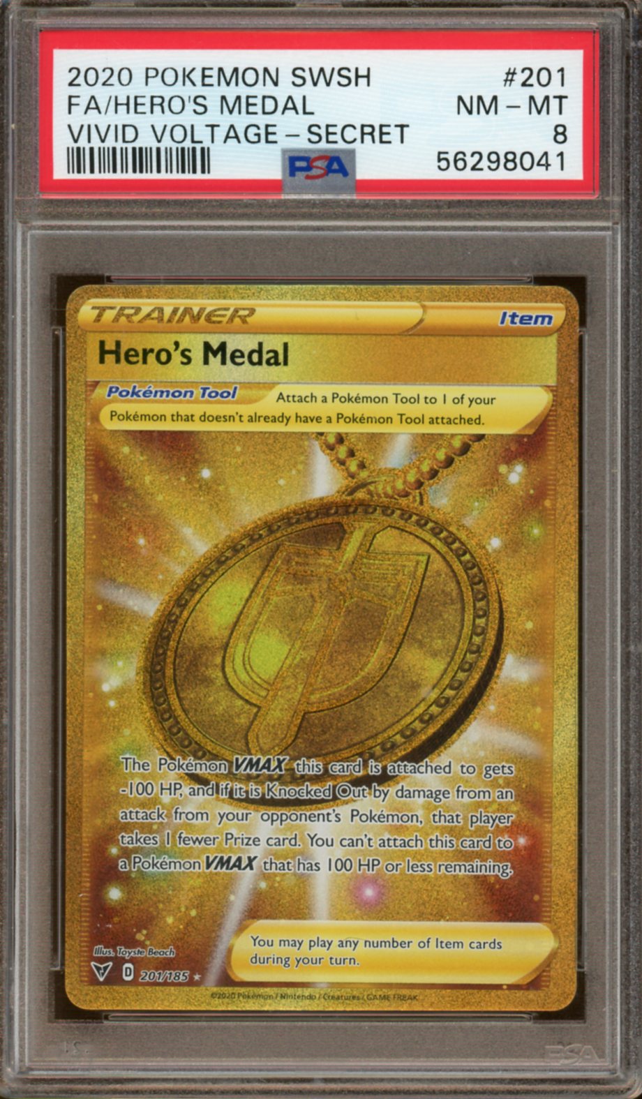 PSA NM-Mt 8 - 2020 - Pokemon - Vivid Voltage - Hero's Medal (Secret)