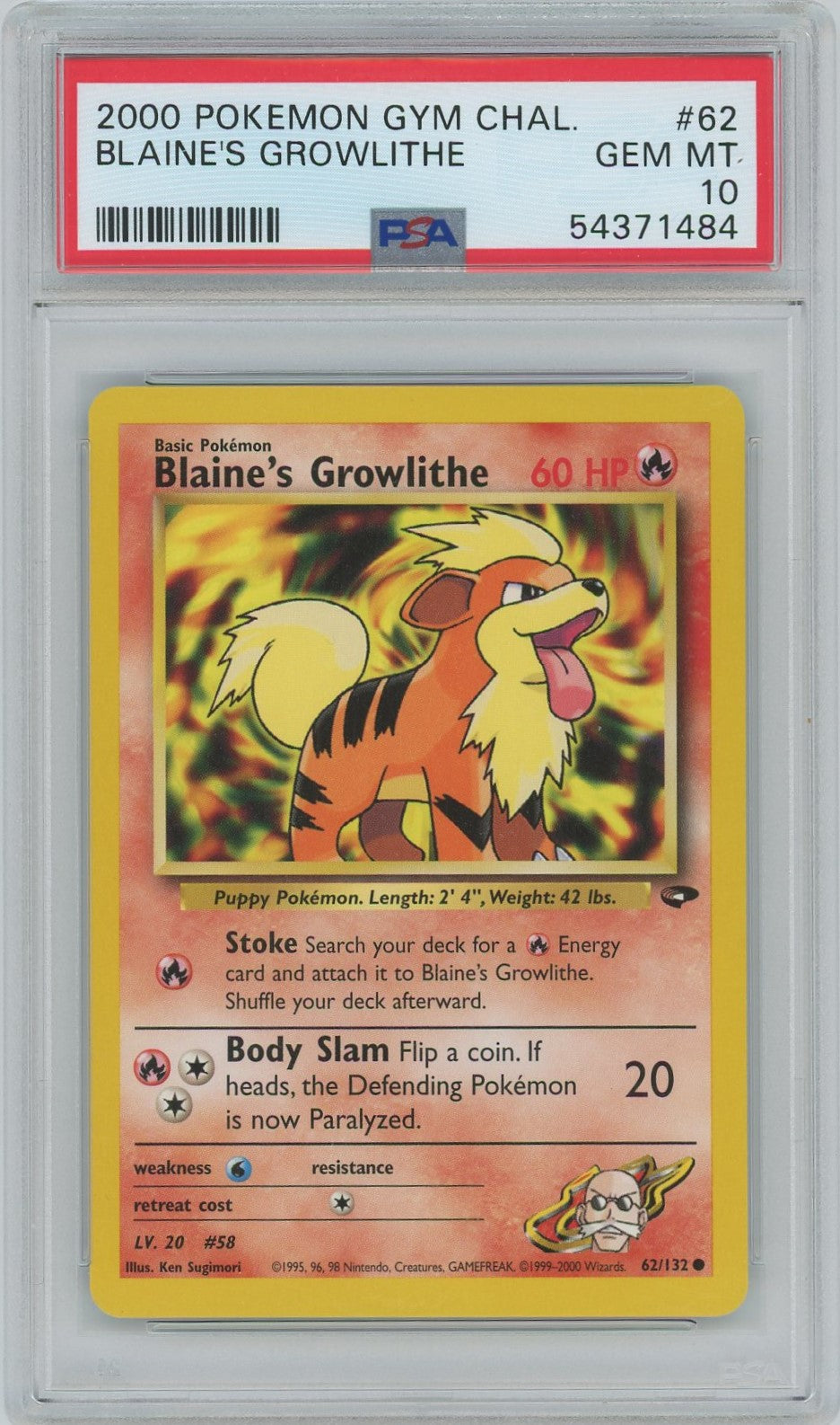 PSA Gem Mint 10 - 2000 Pokémon - Gym Challenge - Blaine's Growlithe