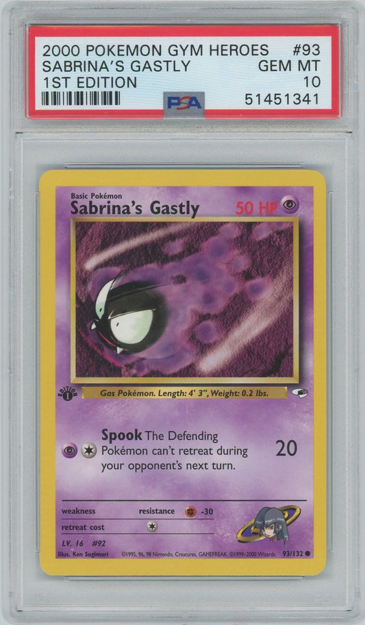 PSA Gem Mint 10 - 2000 Pokémon - Gym Heroes - Sabrina's Gastly - 1st Edition
