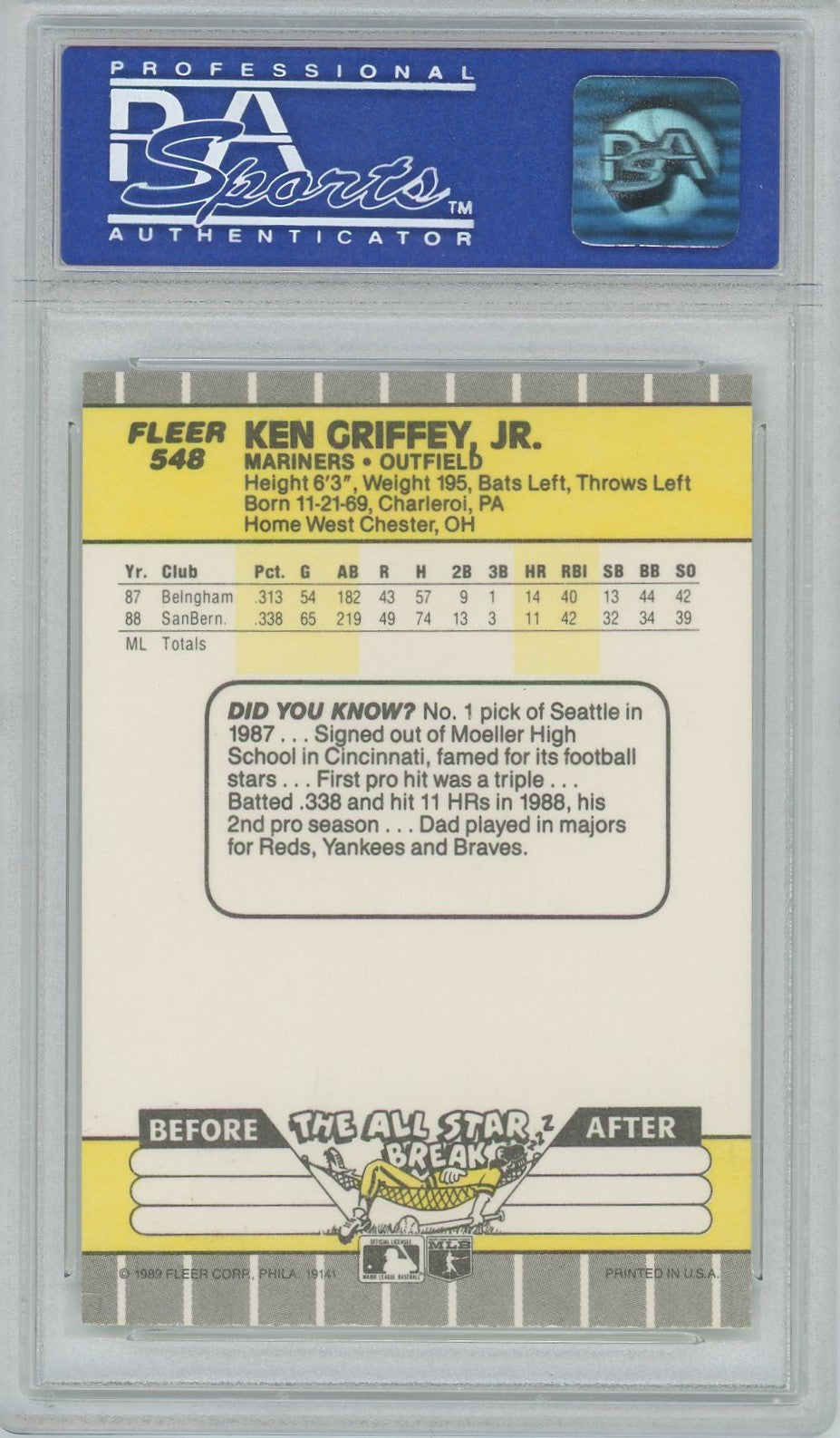 PSA 8 - 1987 Fleer - Ken Griffey Jr. #548