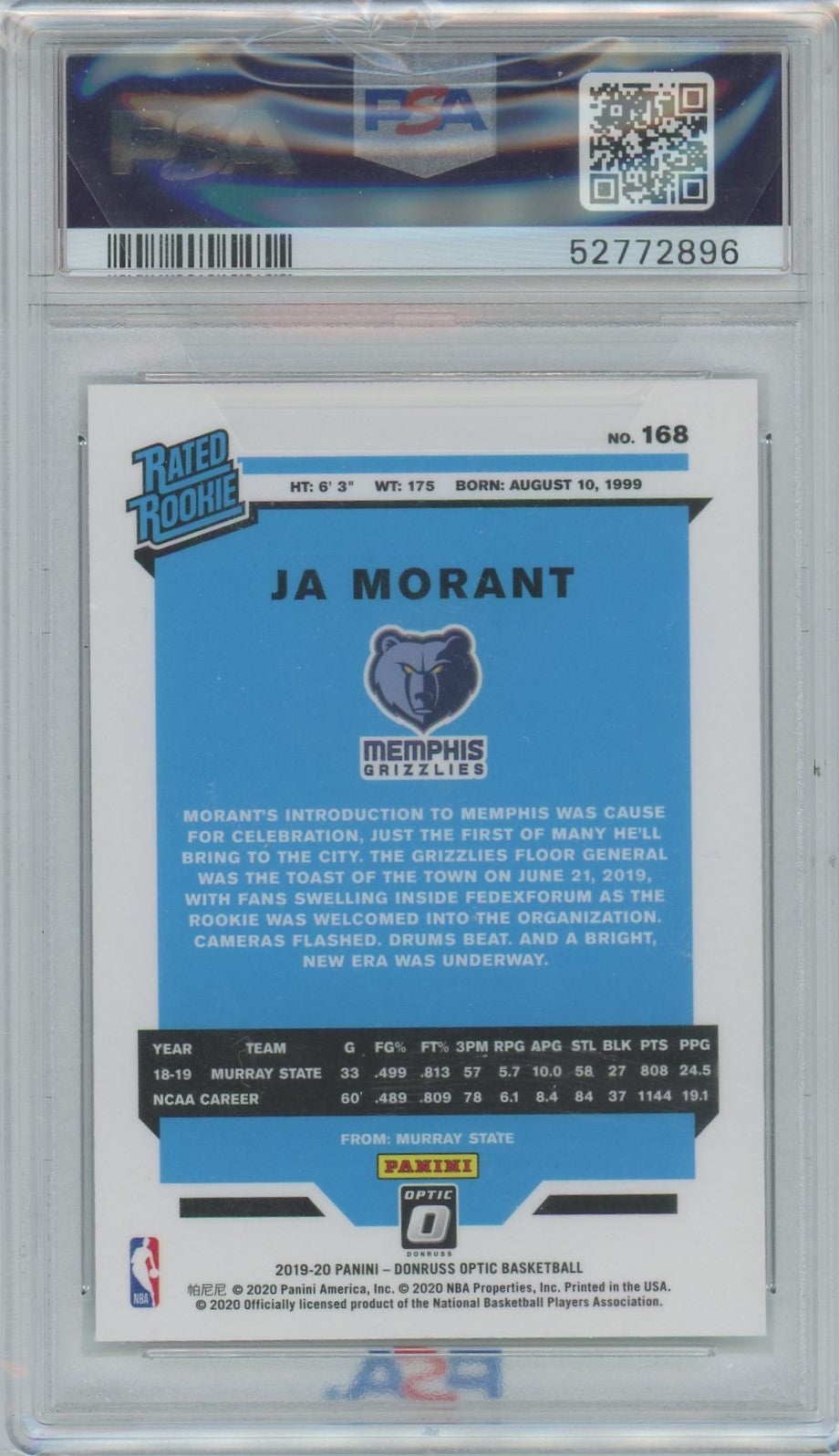 PSA 10 - 2019 Panini Donruss Optic - Ja Morant - #168