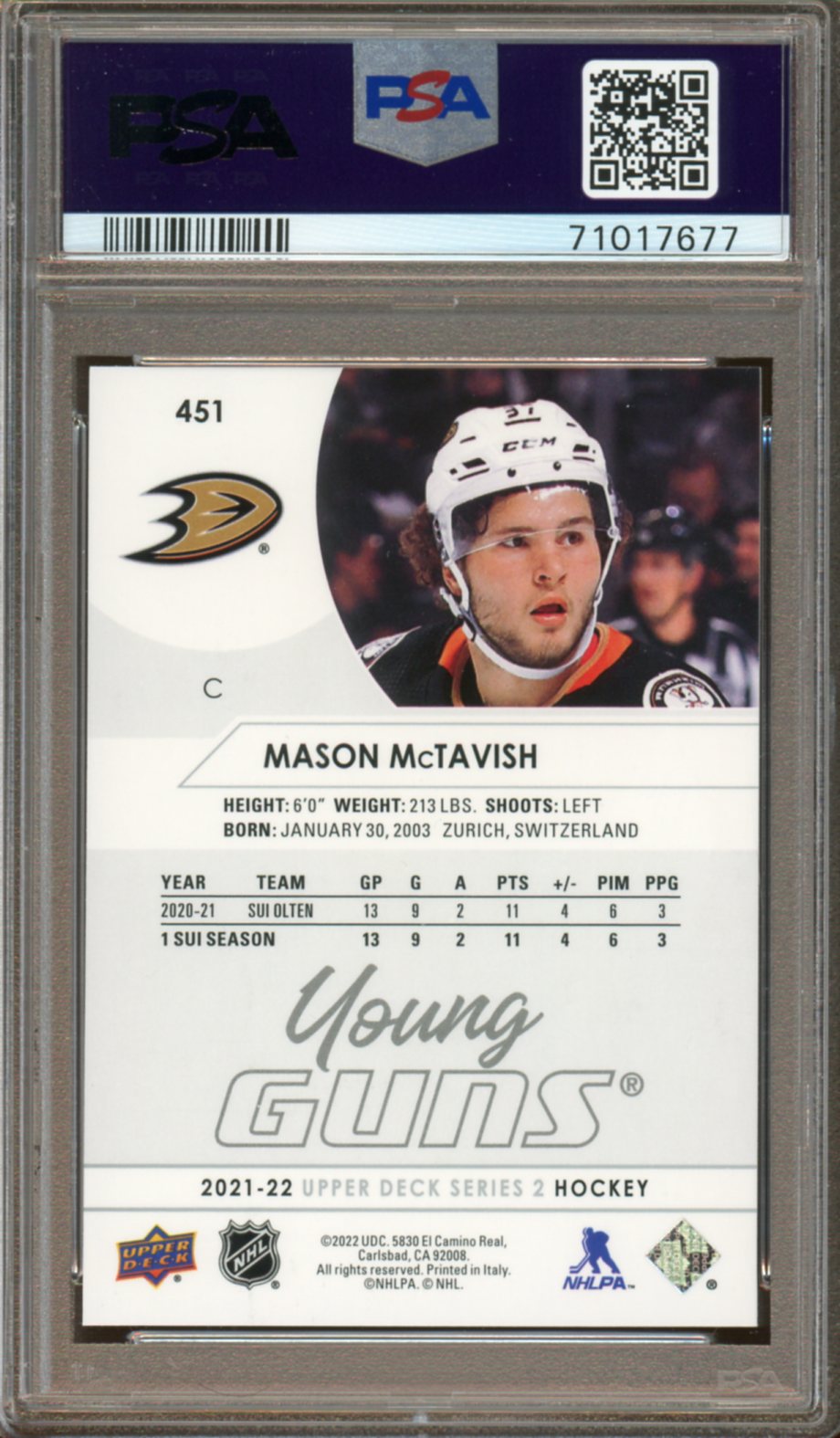 PSA - Mint 9 - 2021 Upper Deck - Mason McTavish - Young Guns