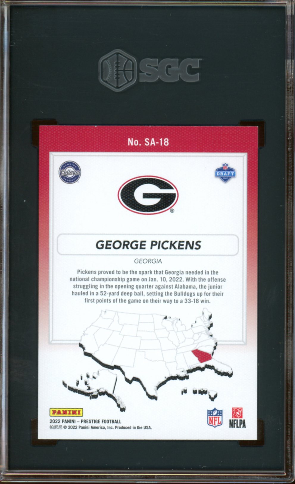 SGC 9.5 - 2022 Panini Prestige - George Pickens - State Of The Art - Rookie Card