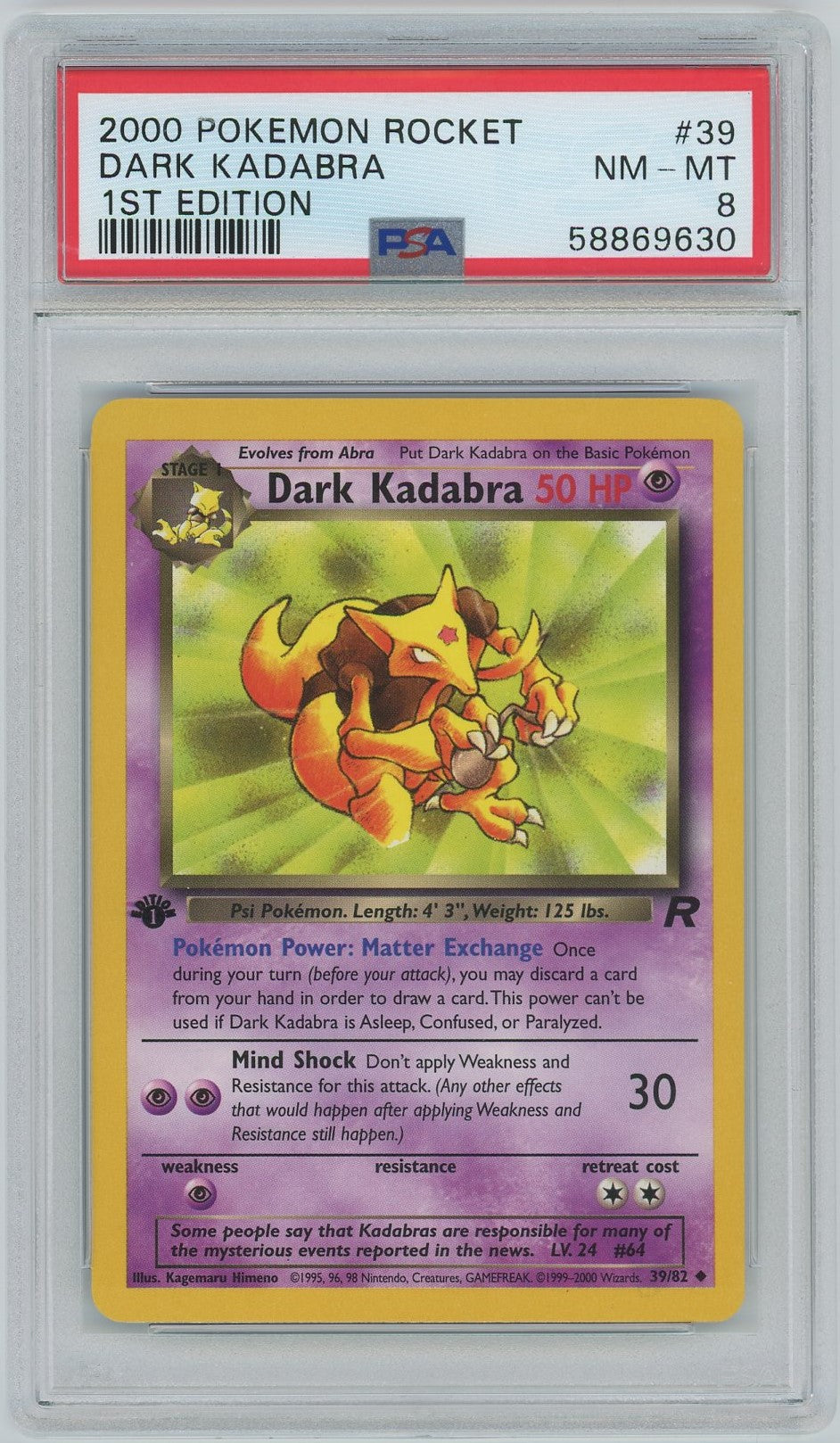 PSA 8 - 2000 Pokémon - Team Rocket - Dark Kadabra - 1st Edition