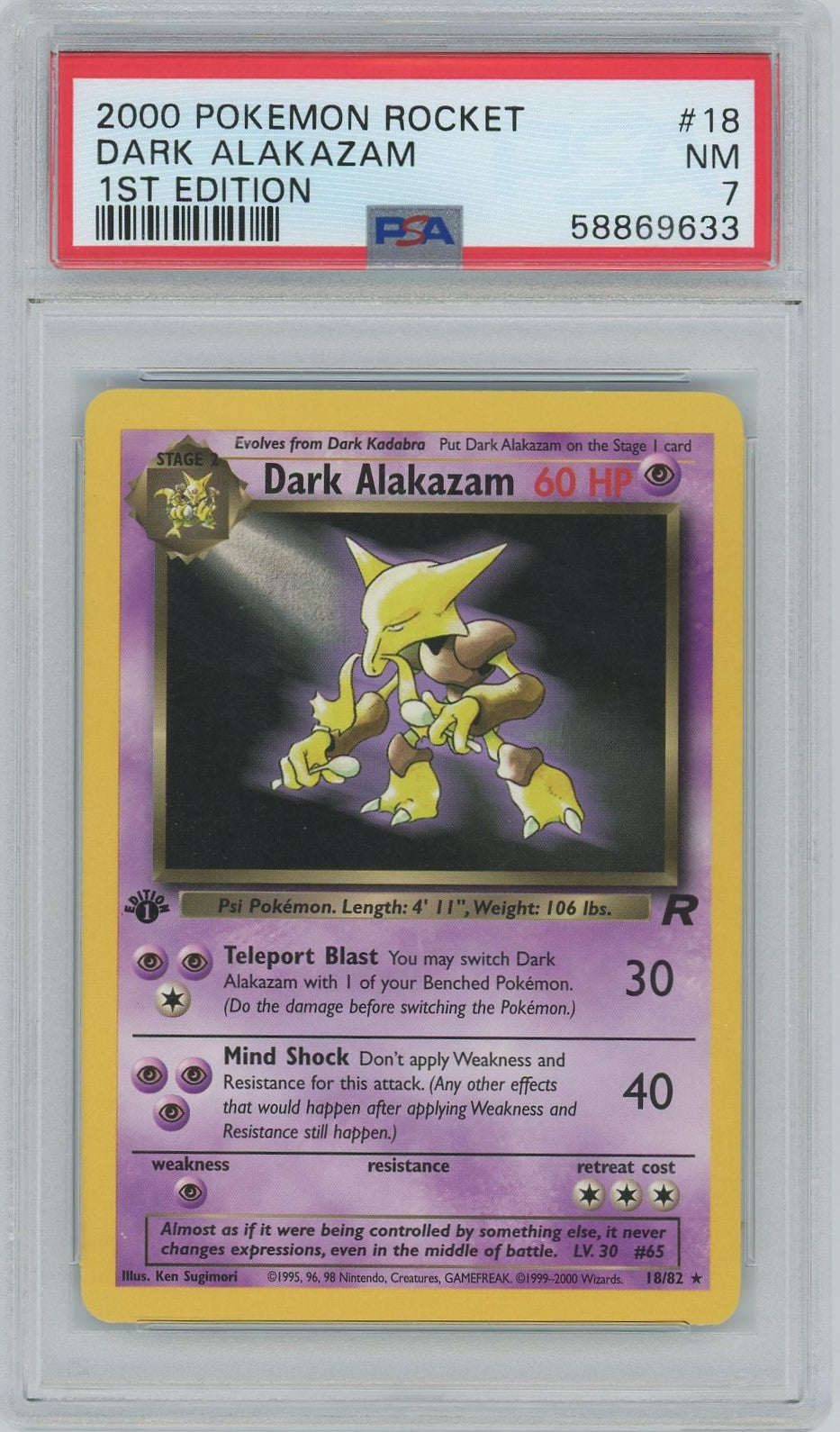 PSA 7 - 2000 Pokémon - Team Rocket - Dark Alakazam - 1st Edition