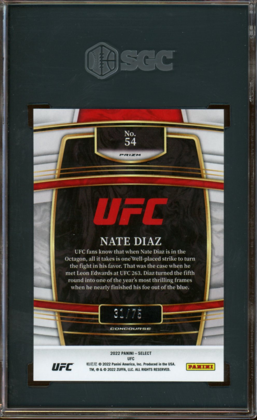 SGC 9 - 2022 Panini Select UFC - Nate Diaz - White Prizm 31/75