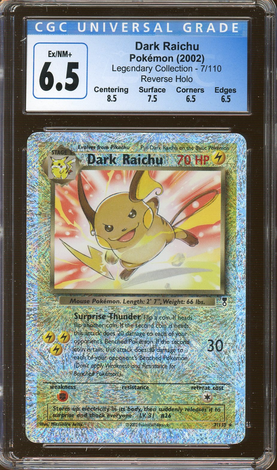 CGC Ex+/NM+ 6.5 - 2002 Pokémon - Legendary Collection - Dark Raichu