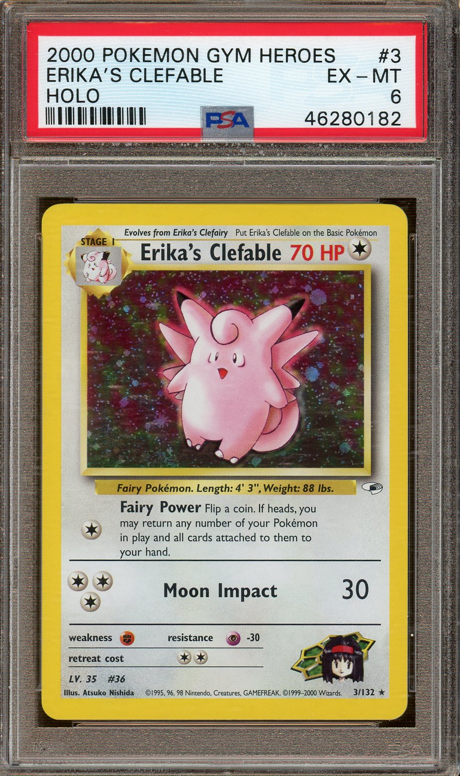 PSA 6 - 2000 Pokemon Gym Heros - Erika's Clefable - Holo