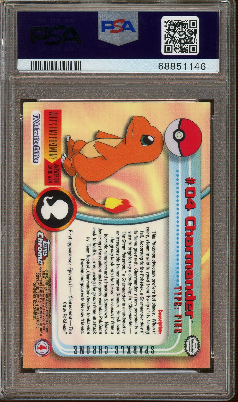 PSA - NM 7 - 2000 - Pokemon - Topps Chrome - Charmander - Pokemon T.V. -  SPARKLE