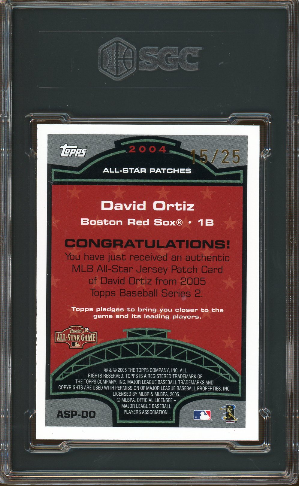 SGC 8 - 2005 Topps Update - David Ortiz All-Star-Patches 15/25